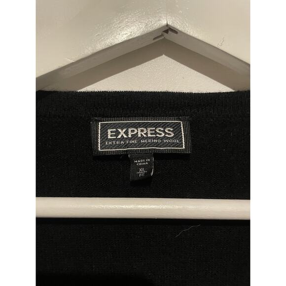 Express Men's Sweater Size XL V-neck Long Sleeve Modern Fit Fine Merino Wool Blk - Picture 3 of 4